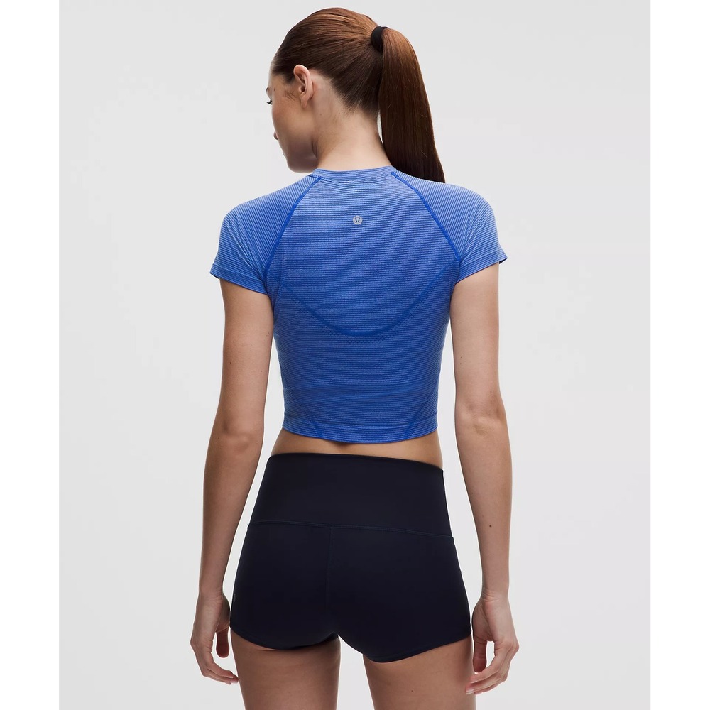 394-Lululemon-Swiftly Tech Cropped Short-Sleeve Shirt 2.0-Beach Ball Blue/White